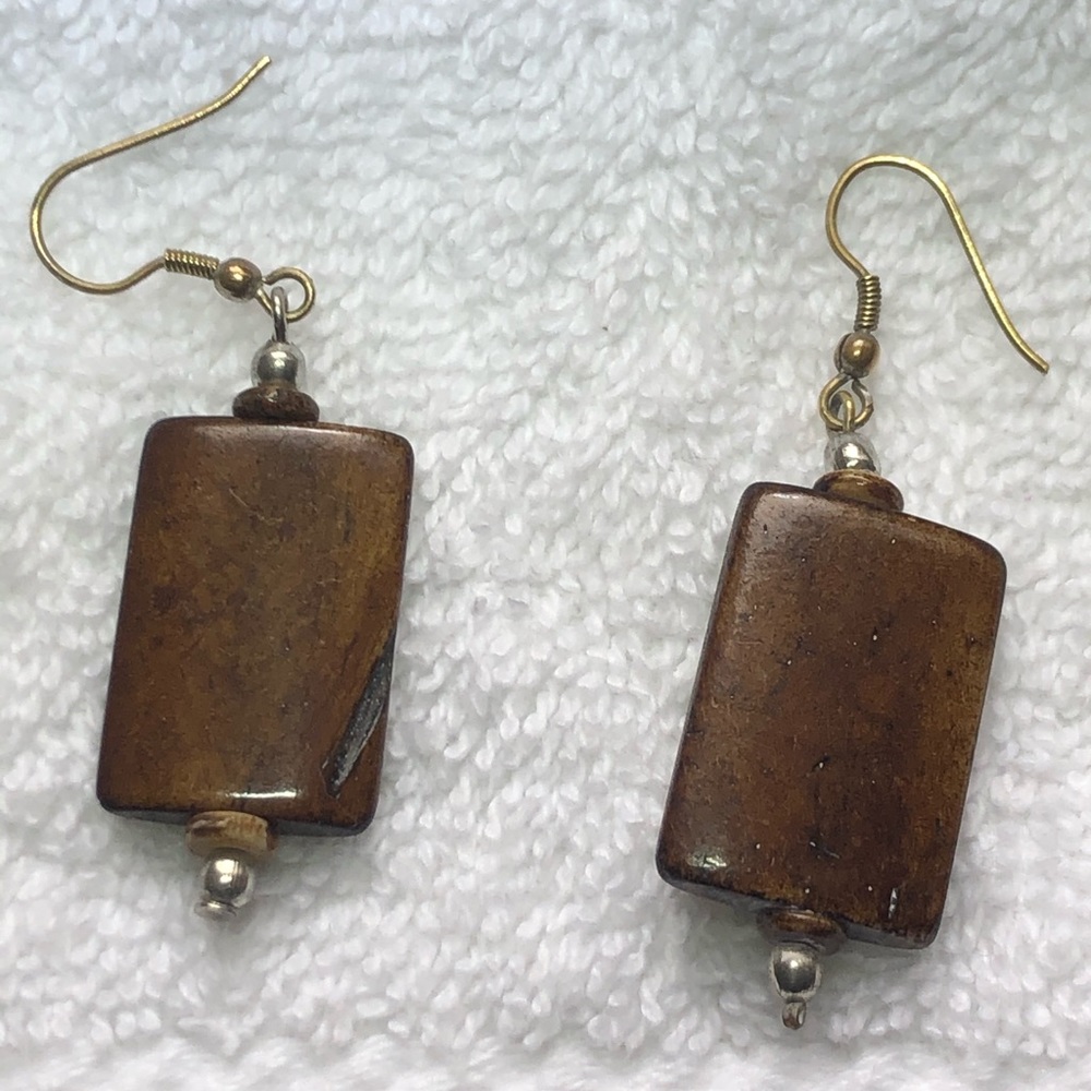Polished Brown Stone Hook Earrings